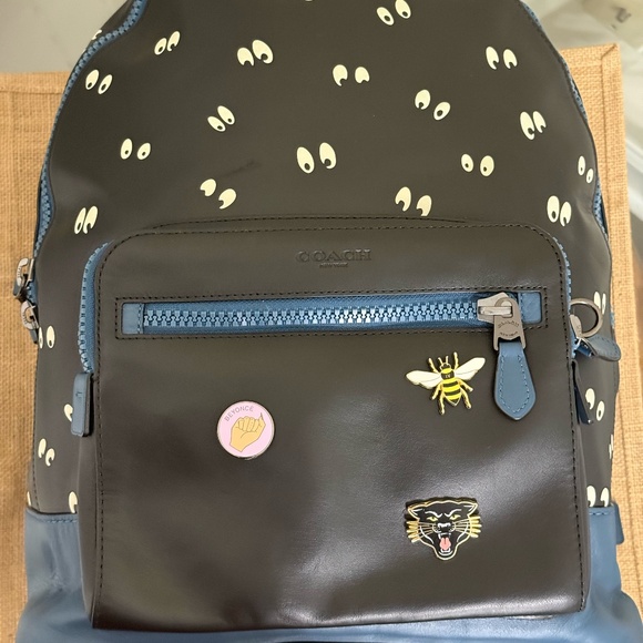 DISNEY X COACH Spooky Eyes Dark Fairytale Leather Backpack | Black & Blue - Picture 1 of 13